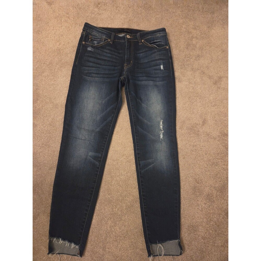 KanCan Mid-Rise Ankle Skinny Jeans w/ Distressed Marks & Raw Hem Size 28 US 6